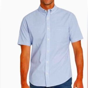GOODFELLOW & CO POPLIN SS BUTTON FRONT OXFORD SLATE BLUE SLIM MEDIUM